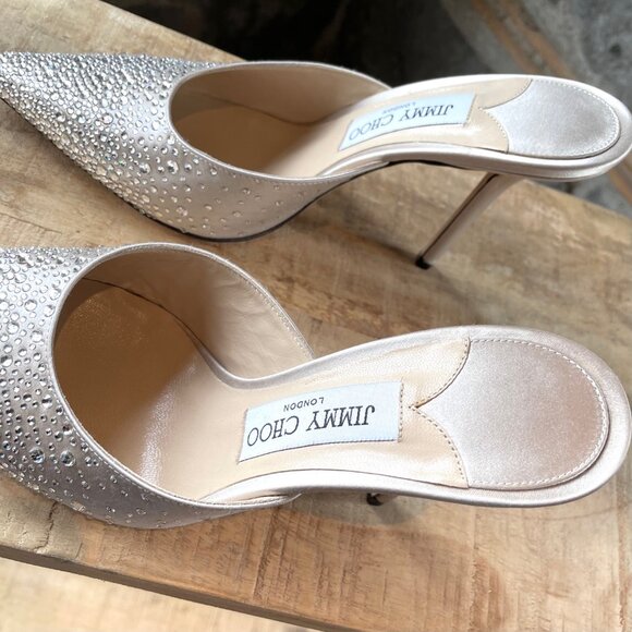 Jimmy Choo Crystal Embellished Satin Rav 100 Heeled Mules - Picture 7 of 10